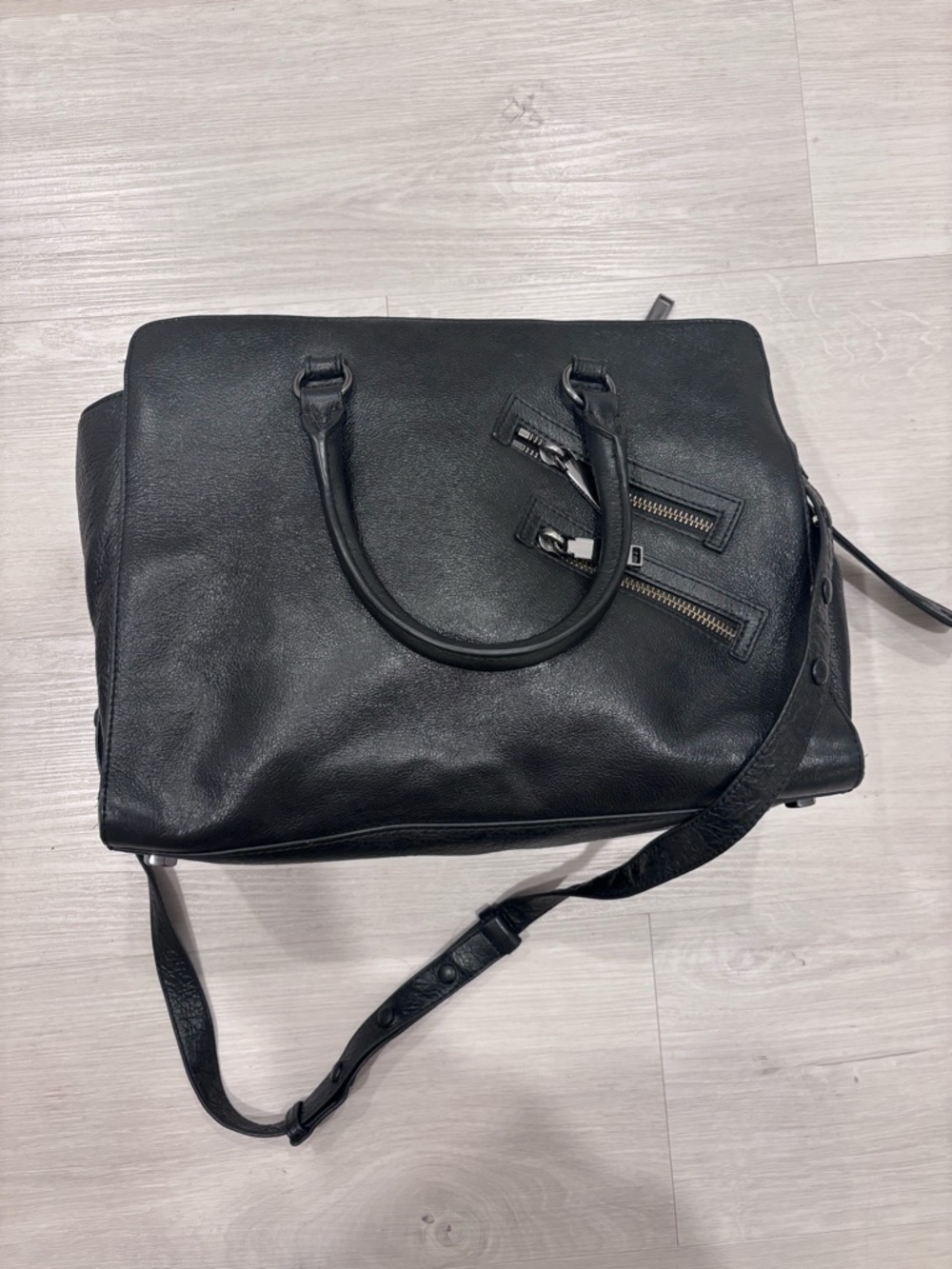 Rebecca Minkoff Black Leather Double Zipper Purse with Detachable Strap